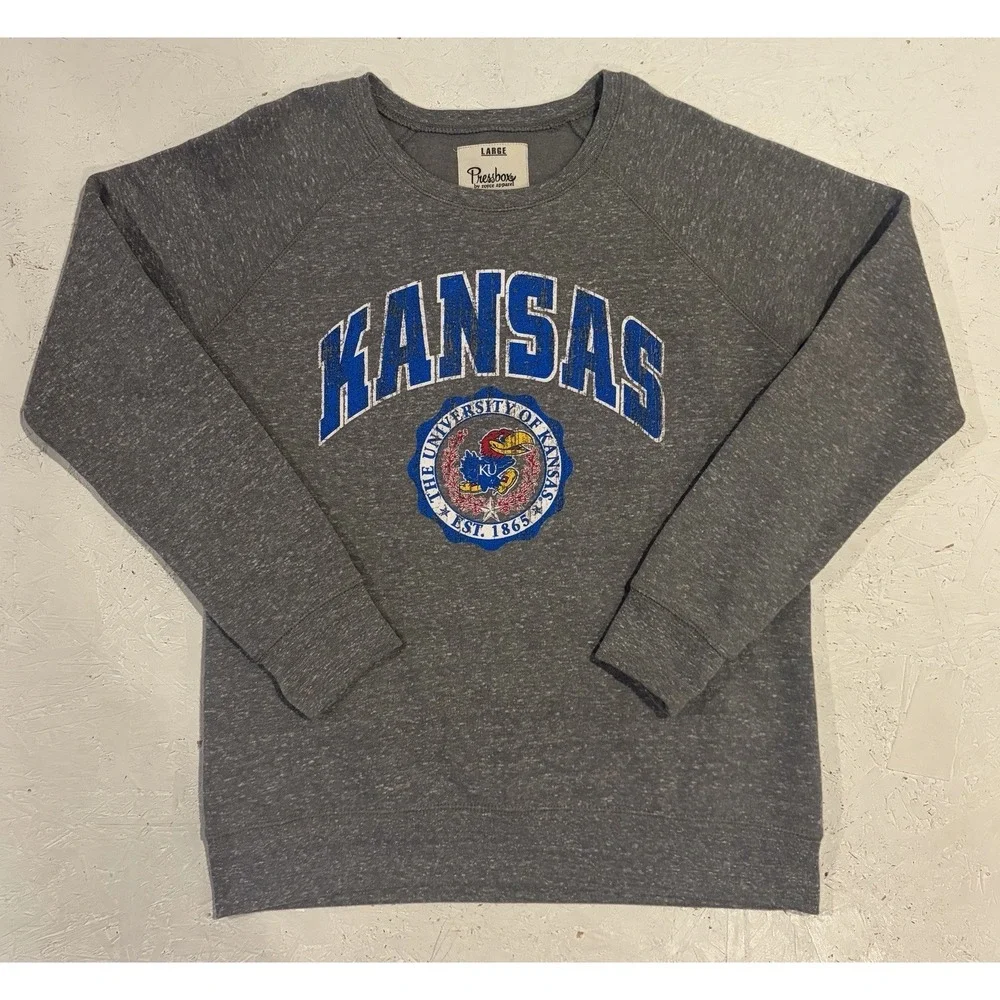 Pressbox Kansas Jayhawks Crewneck Sweatshirt Womens Large Gray Pullover Football